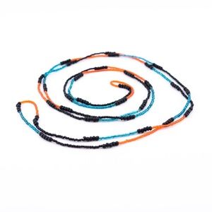 Orange, Blue and Black Beaded Necklace, Long